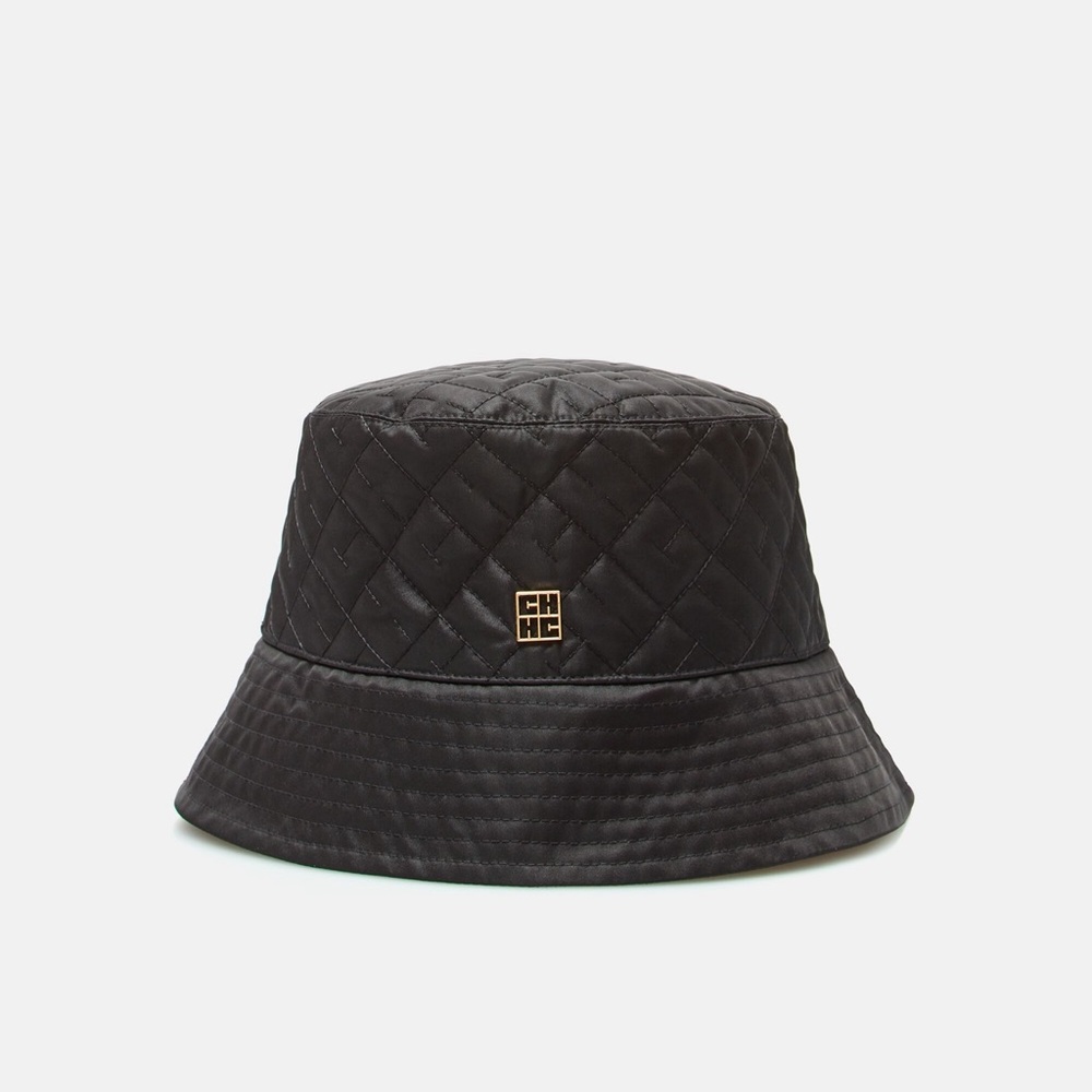 Carolina Herrera Black Textured Bucket Hat with Gold Emblem